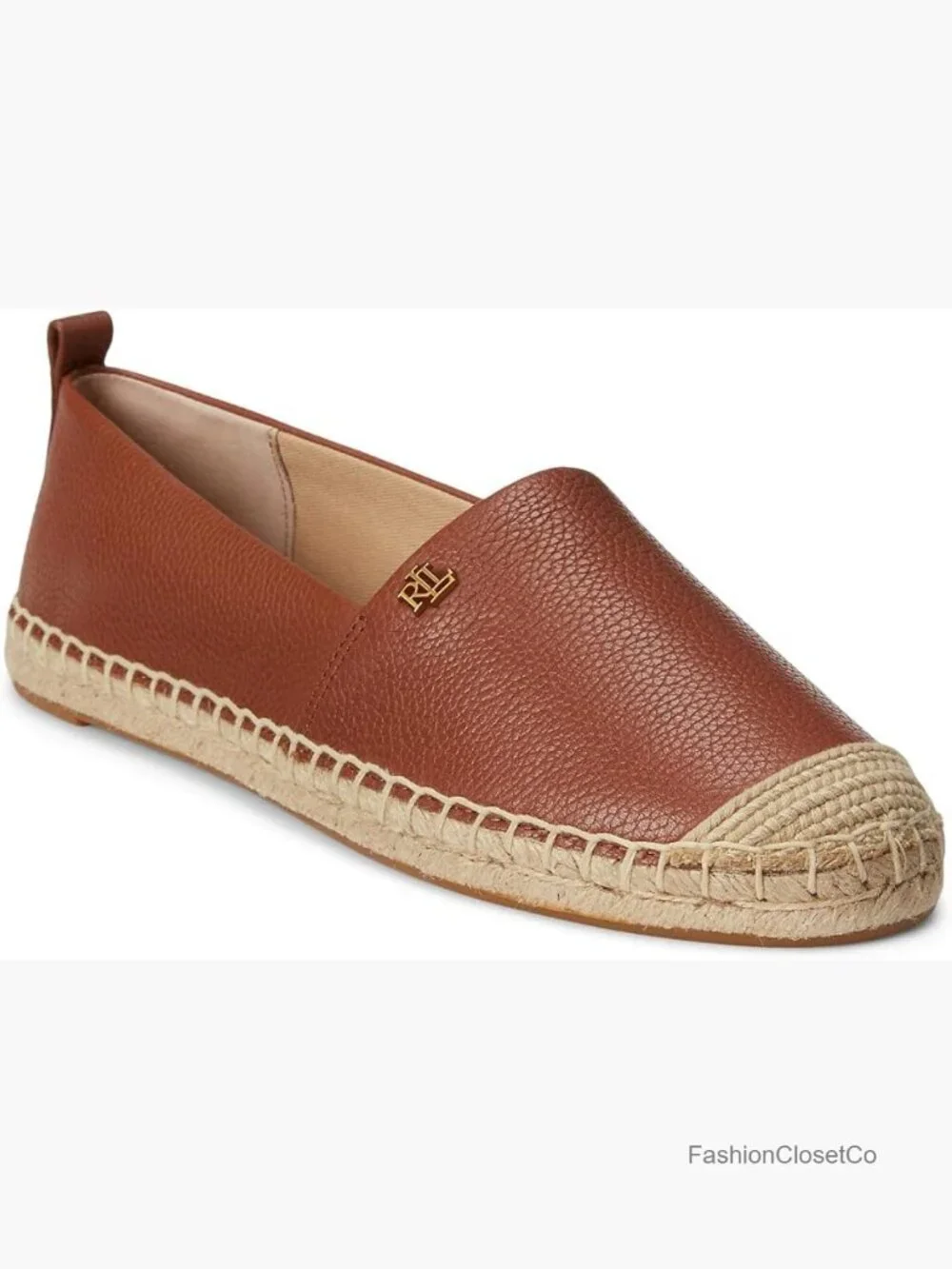Tumbled Leather Espadrille Slip-On Flats with Crochet Toe Cap